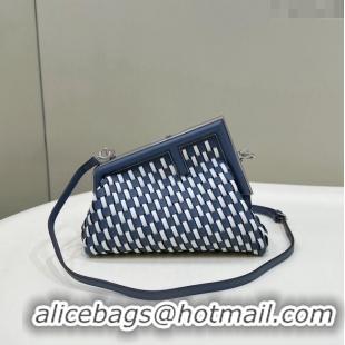 Grade Design Fendi First Small Bag in Interlaced Leather 80103A White/Blue 2024