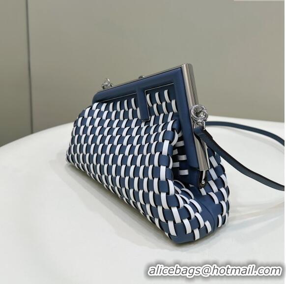 Grade Design Fendi First Small Bag in Interlaced Leather 80103A White/Blue 2024