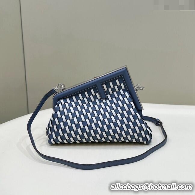 Grade Design Fendi First Small Bag in Interlaced Leather 80103A White/Blue 2024