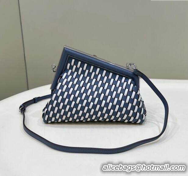 Grade Design Fendi First Small Bag in Interlaced Leather 80103A White/Blue 2024