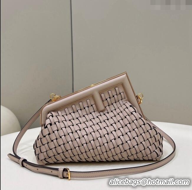 Shop Cheap Fendi First Small Bag in Interlaced Leather 80103 Dusty Nude 2024