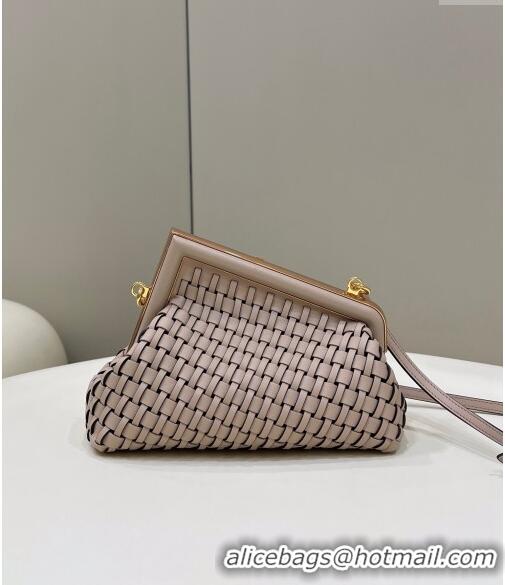 Shop Cheap Fendi First Small Bag in Interlaced Leather 80103 Dusty Nude 2024