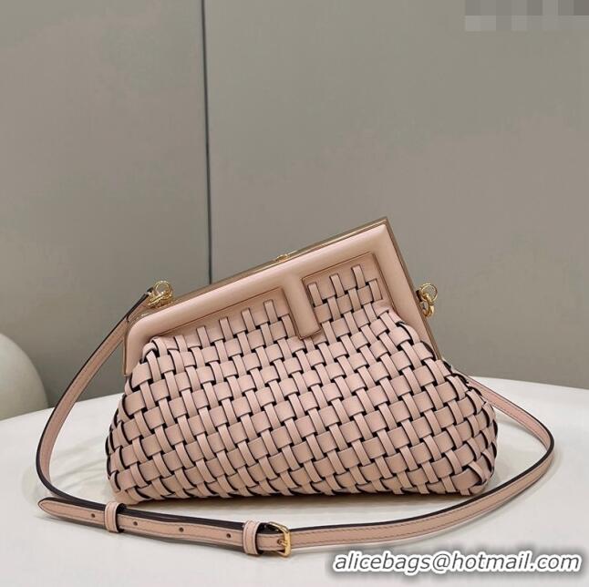 Super Quality Fendi First Small Bag in Interlaced Leather F80103 Light Pink 2024