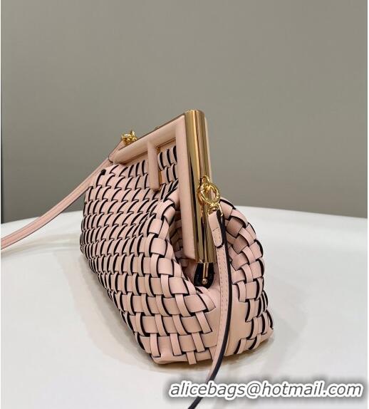 Super Quality Fendi First Small Bag in Interlaced Leather F80103 Light Pink 2024