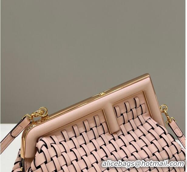 Super Quality Fendi First Small Bag in Interlaced Leather F80103 Light Pink 2024