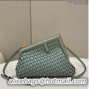 Good Looking Fendi First Small Bag in Interlaced Leather F80103 Light Green 2024