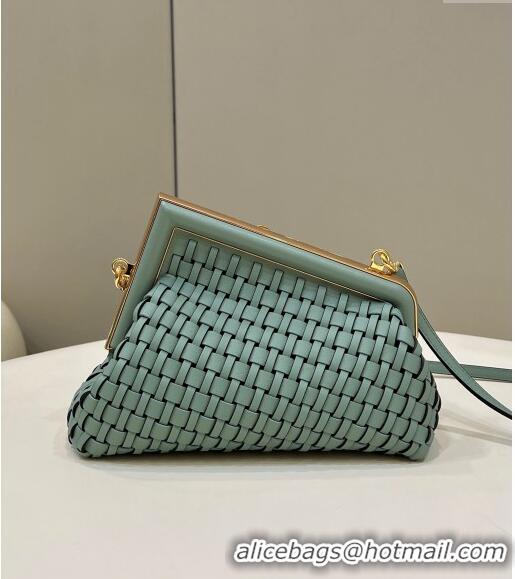 Good Looking Fendi First Small Bag in Interlaced Leather F80103 Light Green 2024