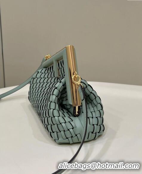 Good Looking Fendi First Small Bag in Interlaced Leather F80103 Light Green 2024