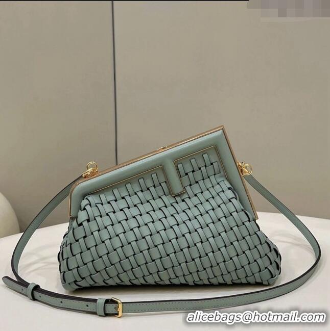 Good Looking Fendi First Small Bag in Interlaced Leather F80103 Light Green 2024