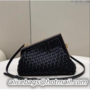 Well Crafted Fendi First Small Bag in Interlaced Leather F80103 Black 2024