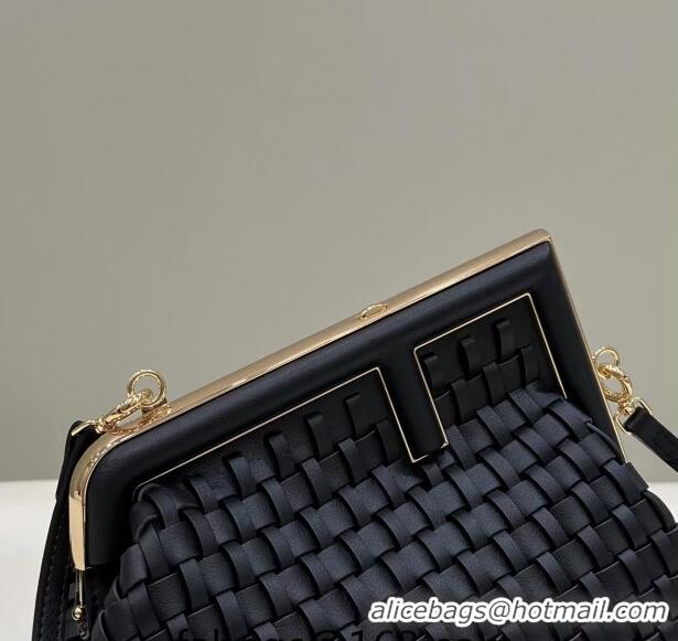 Well Crafted Fendi First Small Bag in Interlaced Leather F80103 Black 2024