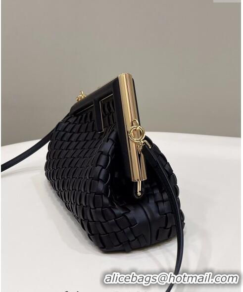 Well Crafted Fendi First Small Bag in Interlaced Leather F80103 Black 2024