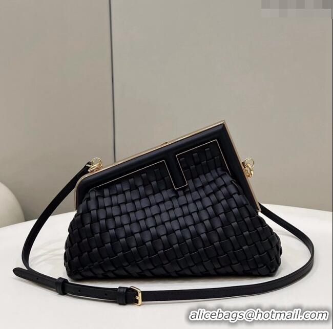 Well Crafted Fendi First Small Bag in Interlaced Leather F80103 Black 2024