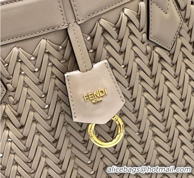 Promotional Fendi Origami Medium Bag in Interlaced Leather that can be transformed 8626D Dove Grey 2024 TOP