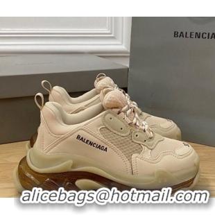 Grade Quality Balenciaga Triple S Clear Sole Trainers Sneakers in Leather and Mesh New Beige 0223001