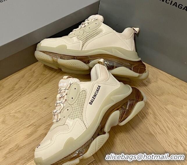 Grade Quality Balenciaga Triple S Clear Sole Trainers Sneakers in Leather and Mesh New Beige 0223001