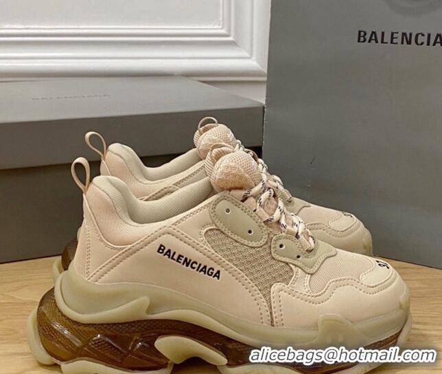 Grade Quality Balenciaga Triple S Clear Sole Trainers Sneakers in Leather and Mesh New Beige 0223001