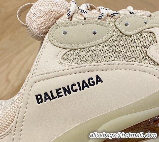 Grade Quality Balenciaga Triple S Clear Sole Trainers Sneakers in Leather and Mesh New Beige 0223001