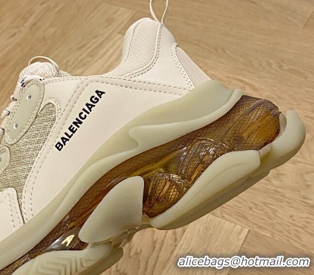 Grade Quality Balenciaga Triple S Clear Sole Trainers Sneakers in Leather and Mesh New Beige 0223001