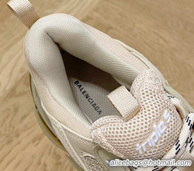 Grade Quality Balenciaga Triple S Clear Sole Trainers Sneakers in Leather and Mesh New Beige 0223001