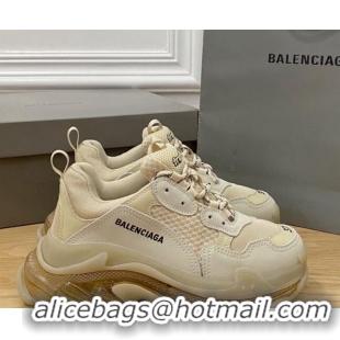 Low Price Balenciaga Triple S Clear Sole Trainers Sneakers in Leather and Mesh Old Beige 0223002