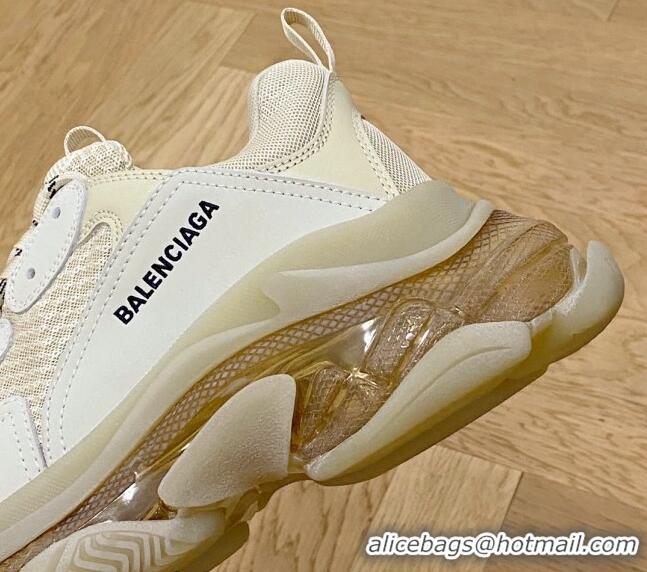 Low Price Balenciaga Triple S Clear Sole Trainers Sneakers in Leather and Mesh Old Beige 0223002