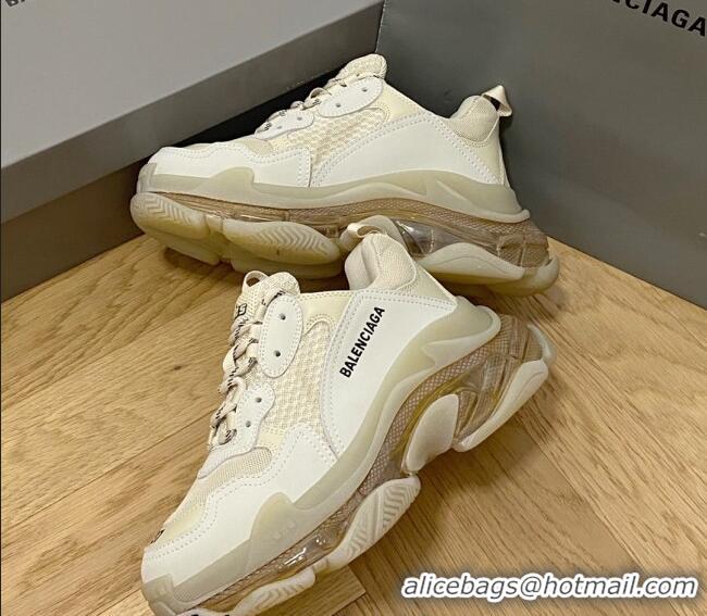 Low Price Balenciaga Triple S Clear Sole Trainers Sneakers in Leather and Mesh Old Beige 0223002