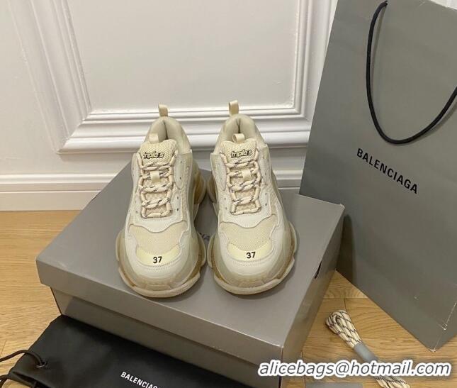 Low Price Balenciaga Triple S Clear Sole Trainers Sneakers in Leather and Mesh Old Beige 0223002