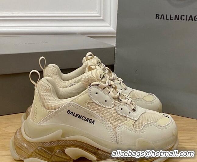 Low Price Balenciaga Triple S Clear Sole Trainers Sneakers in Leather and Mesh Old Beige 0223002