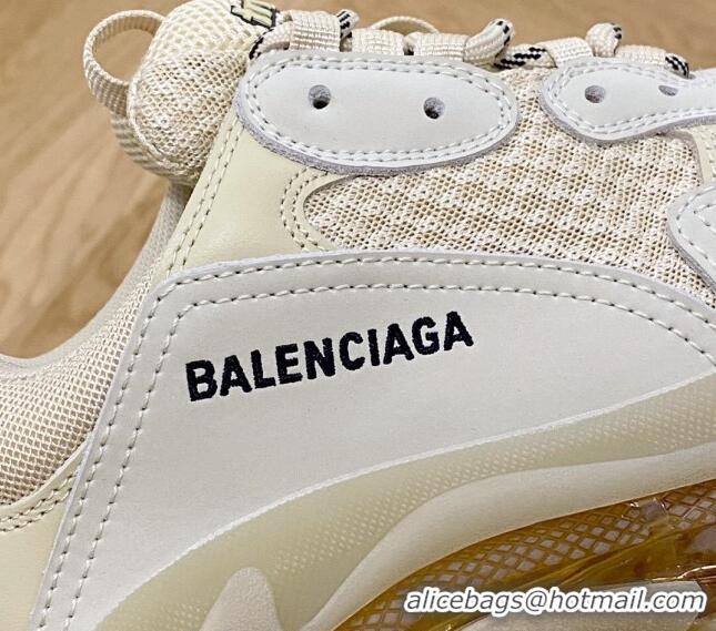 Low Price Balenciaga Triple S Clear Sole Trainers Sneakers in Leather and Mesh Old Beige 0223002