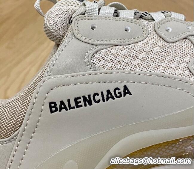 Best Price Balenciaga Triple S Clear Sole Trainers Sneakers in Leather and Mesh Khaki 0223003