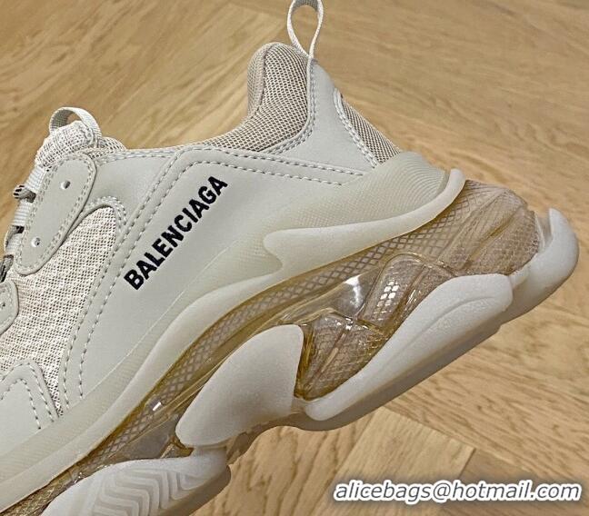 Best Price Balenciaga Triple S Clear Sole Trainers Sneakers in Leather and Mesh Khaki 0223003