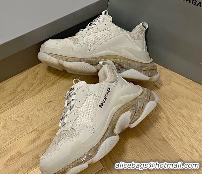 Best Price Balenciaga Triple S Clear Sole Trainers Sneakers in Leather and Mesh Khaki 0223003