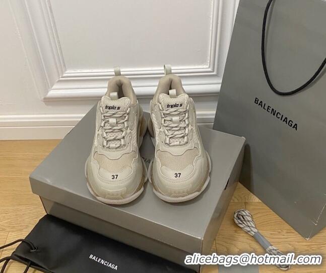 Best Price Balenciaga Triple S Clear Sole Trainers Sneakers in Leather and Mesh Khaki 0223003