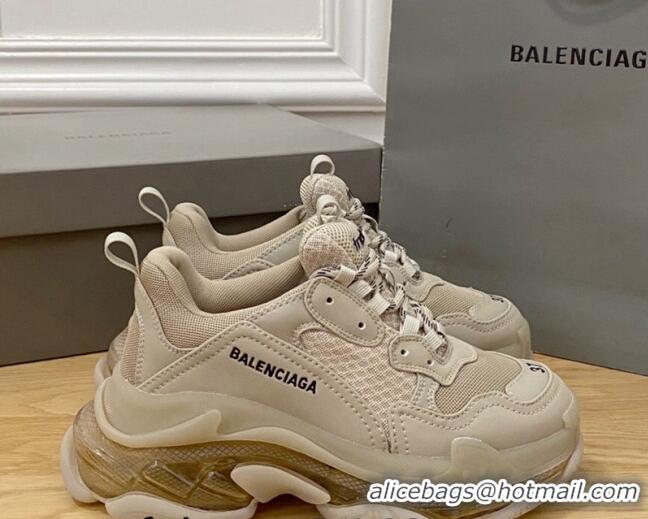 Best Price Balenciaga Triple S Clear Sole Trainers Sneakers in Leather and Mesh Khaki 0223003