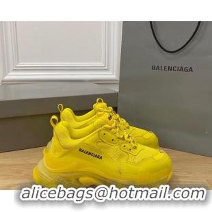 Top Grade Balenciaga Triple S Clear Sole Trainers Sneakers in Leather and Mesh Yellow 0223004