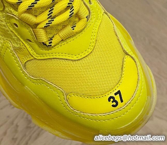 Top Grade Balenciaga Triple S Clear Sole Trainers Sneakers in Leather and Mesh Yellow 0223004