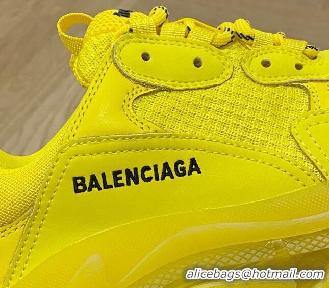 Top Grade Balenciaga Triple S Clear Sole Trainers Sneakers in Leather and Mesh Yellow 0223004