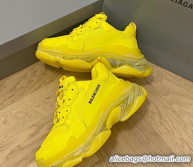 Top Grade Balenciaga Triple S Clear Sole Trainers Sneakers in Leather and Mesh Yellow 0223004