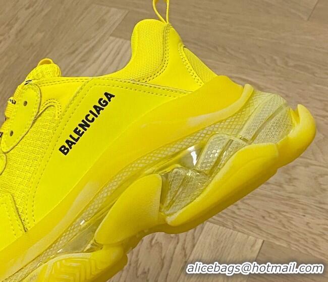 Top Grade Balenciaga Triple S Clear Sole Trainers Sneakers in Leather and Mesh Yellow 0223004