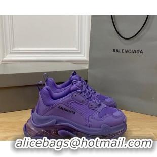 Discount Fashion Balenciaga Triple S Clear Sole Trainers Sneakers in Leather and Mesh Purple 0223005