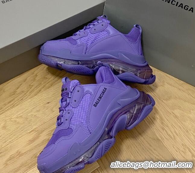 Discount Fashion Balenciaga Triple S Clear Sole Trainers Sneakers in Leather and Mesh Purple 0223005