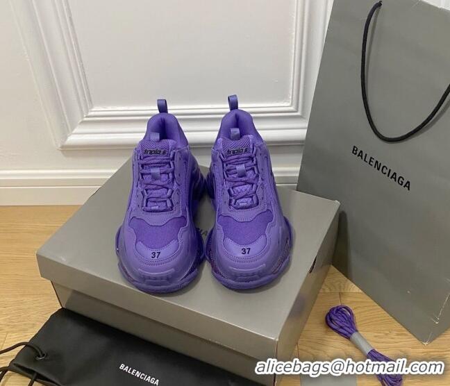 Discount Fashion Balenciaga Triple S Clear Sole Trainers Sneakers in Leather and Mesh Purple 0223005