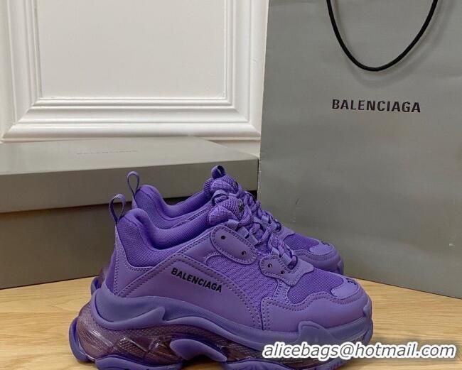 Discount Fashion Balenciaga Triple S Clear Sole Trainers Sneakers in Leather and Mesh Purple 0223005