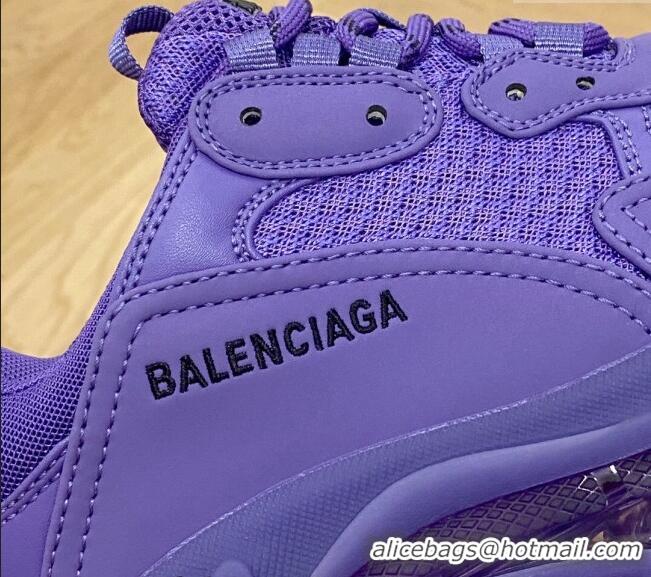 Discount Fashion Balenciaga Triple S Clear Sole Trainers Sneakers in Leather and Mesh Purple 0223005