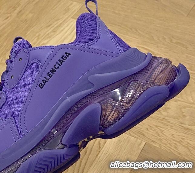 Discount Fashion Balenciaga Triple S Clear Sole Trainers Sneakers in Leather and Mesh Purple 0223005