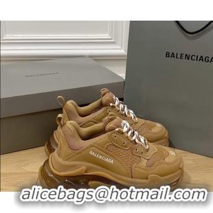 Top Design Balenciaga Triple S Clear Sole Trainers Sneakers in Leather and Mesh Light Brown 0223006