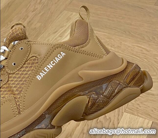 Top Design Balenciaga Triple S Clear Sole Trainers Sneakers in Leather and Mesh Light Brown 0223006