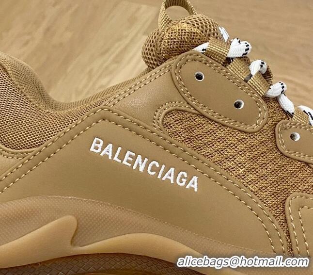 Top Design Balenciaga Triple S Clear Sole Trainers Sneakers in Leather and Mesh Light Brown 0223006