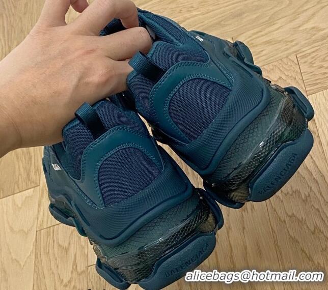 Low Cost Balenciaga Triple S Clear Sole Trainers Sneakers in Leather and Mesh Dark Green 223008